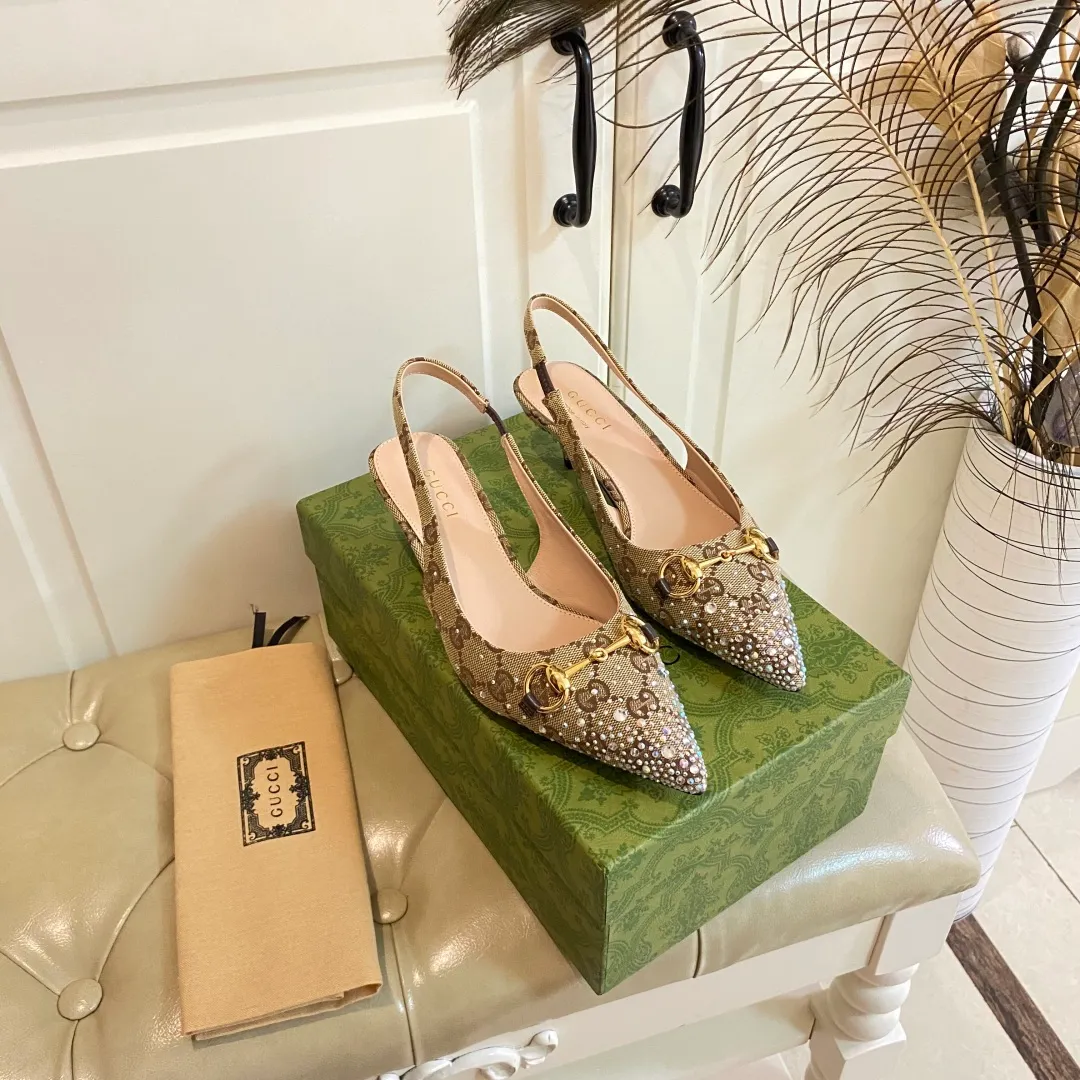 👟👟Ex-factory price 660👟👟, Gucci high heels, original canvas embellished with bright crystals, sheepskin lining, leather outsole, size 35-40 (41 customized, non-refundable)